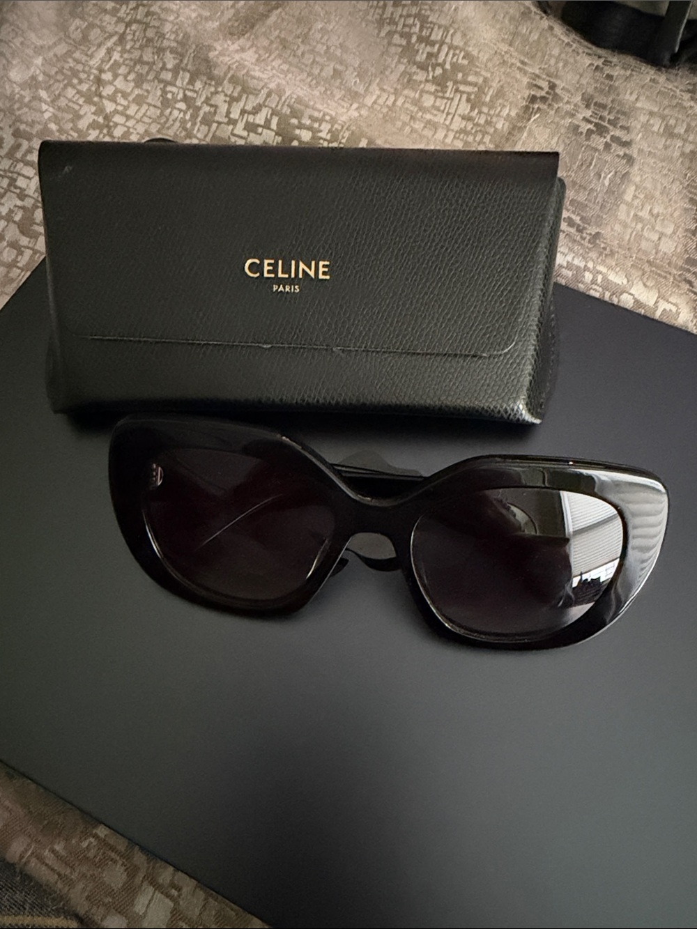 Celine Glossy Black Oversized Cat-Eye Sunglasses